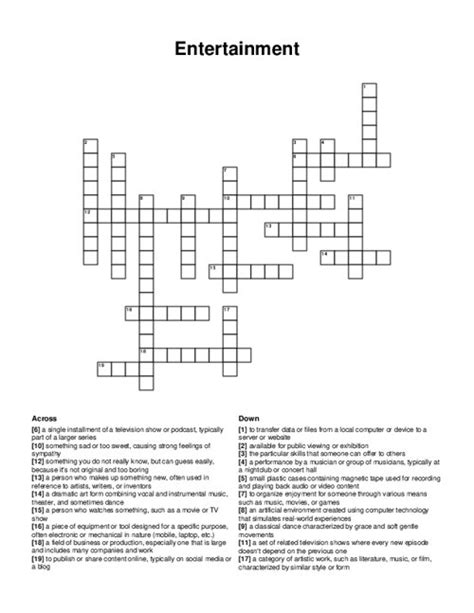 a place of entertainment crossword clue|Popular place of entertainment .